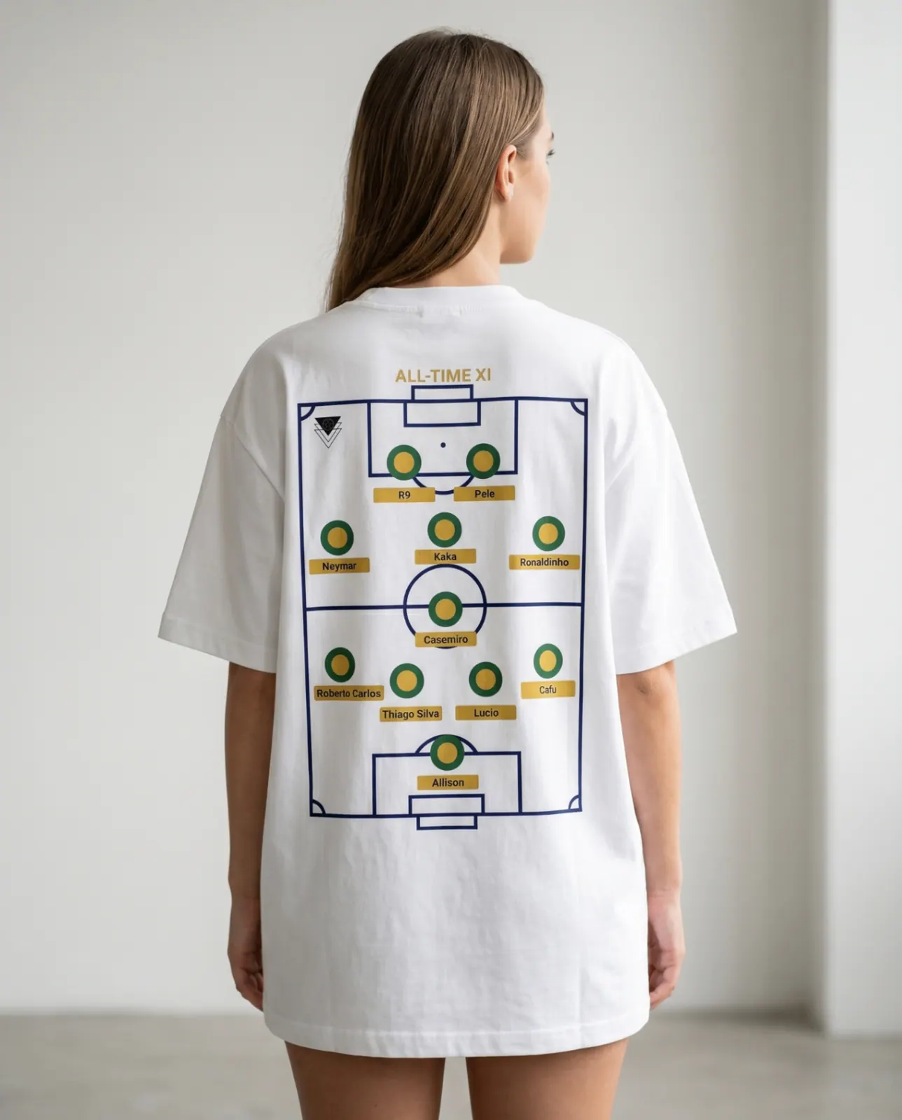Brazil all-time XI tee back mockup on model