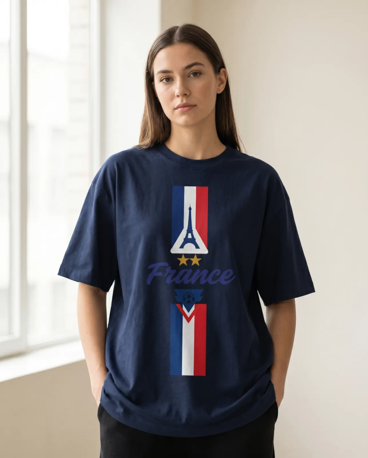 France tee front mockup on model