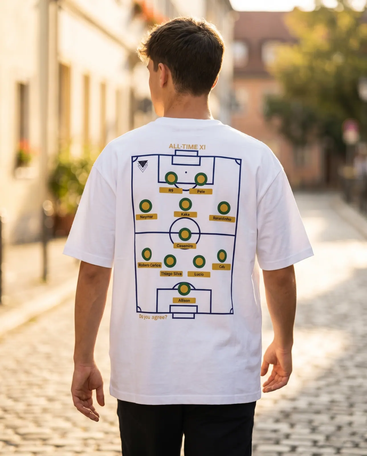 Brazil all-time XI tee lifestyle back mockup on model