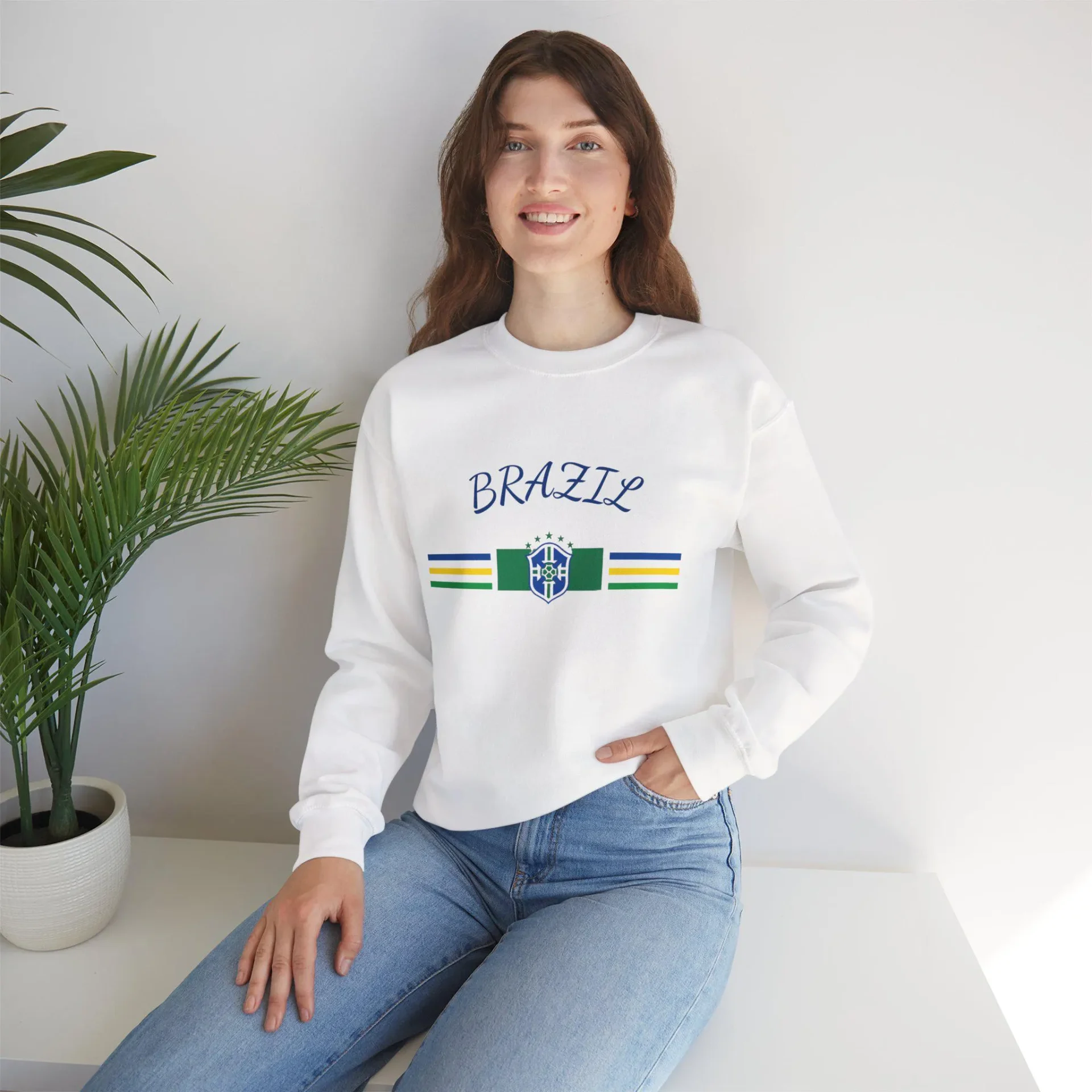 Brazil all-time XI sweatshirt front mockup on model