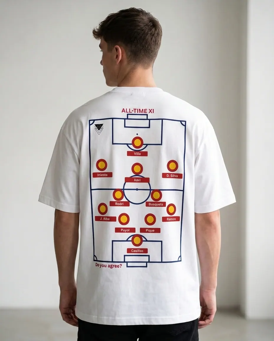 Spain all-time XI tee back mockup on model